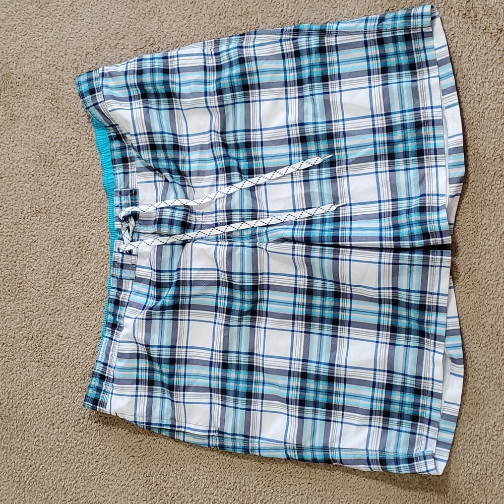 Mens Merona swim trunks size XXL Blue White Plaid